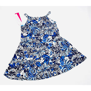 Lilly Pulitzer Girls Dress Mini Loro Size M Navy Blue White Floral Sleeveless
